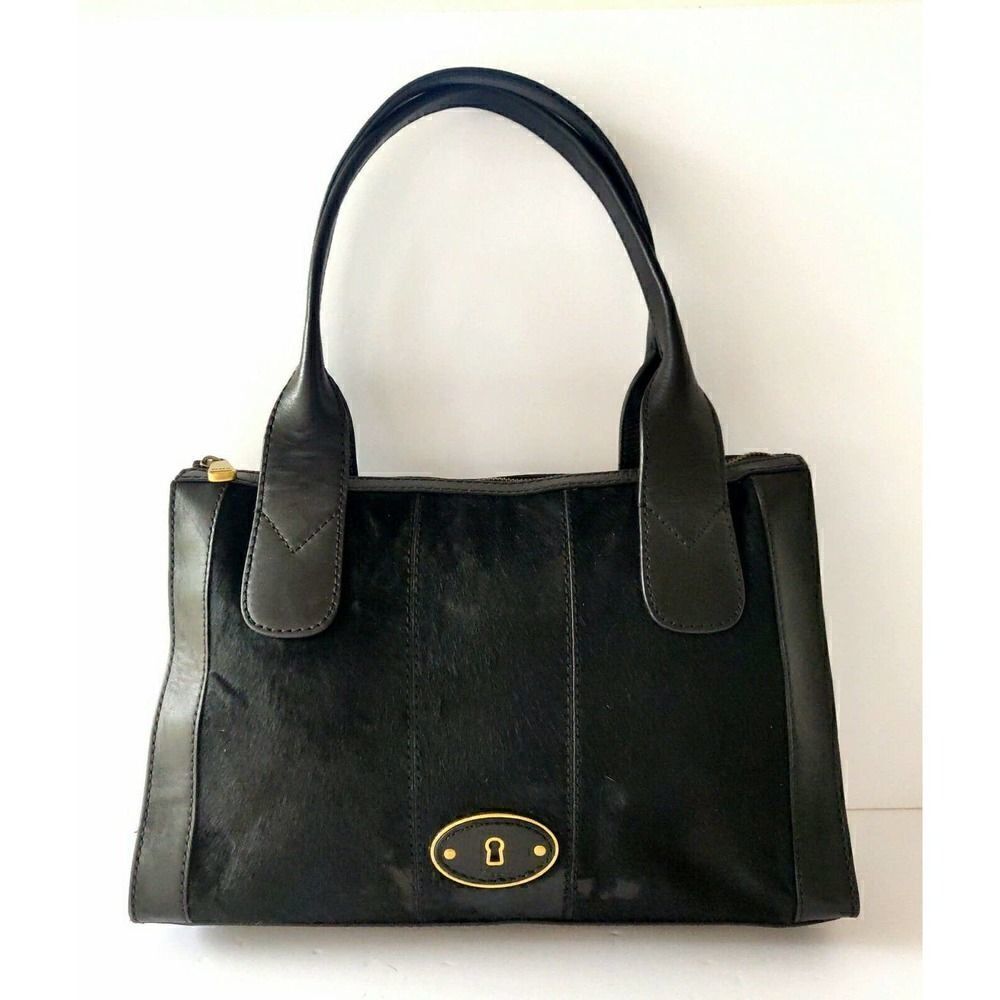 FOSSIL REISSUE BLACK HAIR ON HIDE GENUINE LEATHER TOTE SHOULDER BAG HANDBAG